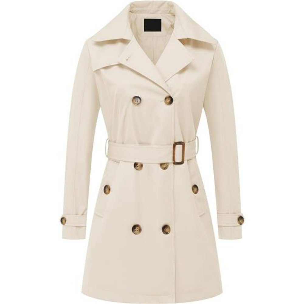 Double Breasted Trench Coats Mid-Length Belted Overcoat Long For Women - Picture 1 of 7
